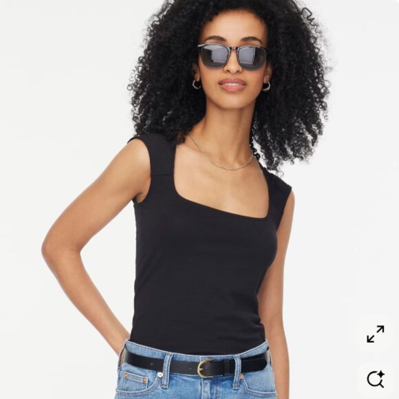 J. Crew Factory Cap-sleeve Stretch Squareneck Tank Top NWT in Black XS - Picture 1 of 8